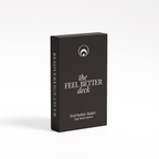 Black card deck packaging with 'the Feel Better deck' text on a white background